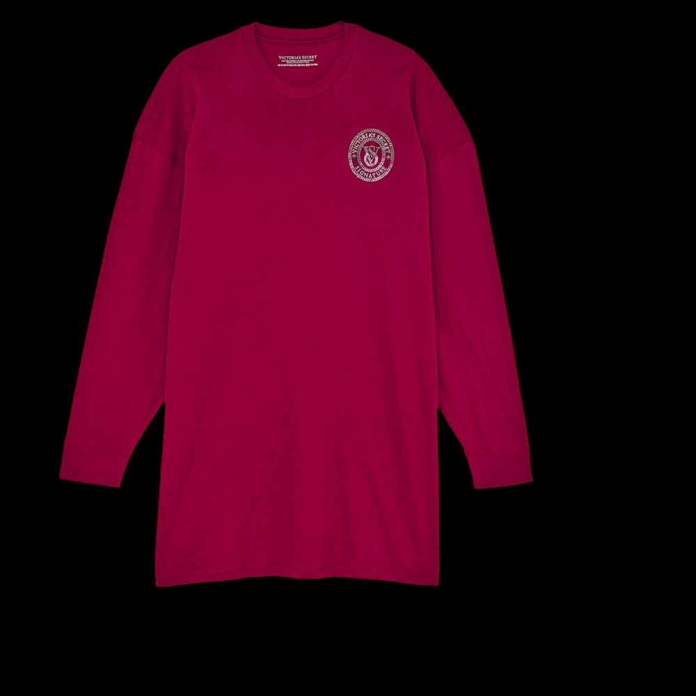 Victoria's Secret Red Bling Long Sleeve Crystal Logo Nightshirt XL/XXL NWT